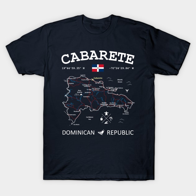 Dominican Republic Travel Map Flag Cabarete Roads Rivers and Oceans T-Shirt by French Salsa